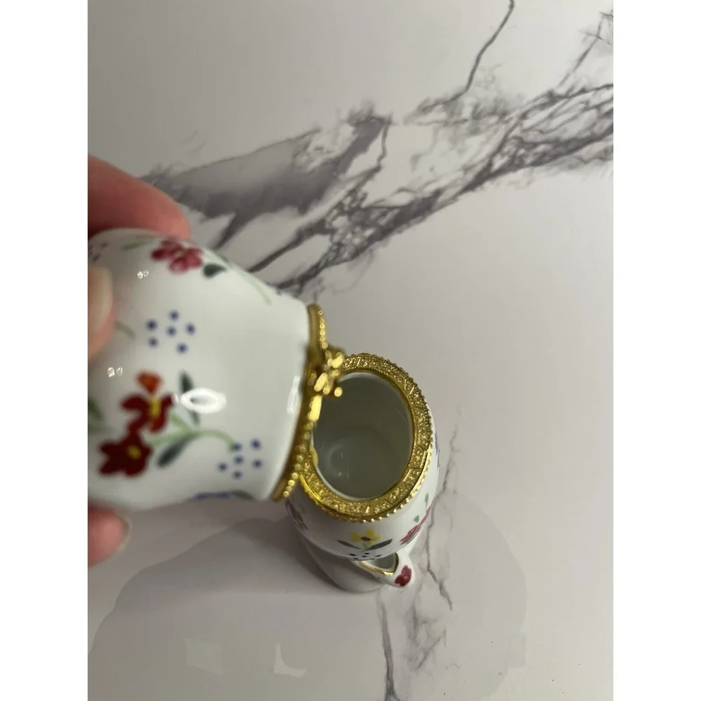 Formalities Trinket Box Trimmed In 10k Gold And Hand Painted